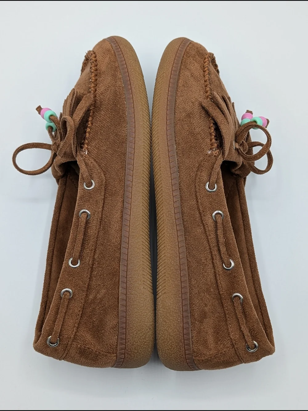 Steve Madden Girls Big Kids 3 Tan Suede Bow Moccasin Loafers with Bead Accents